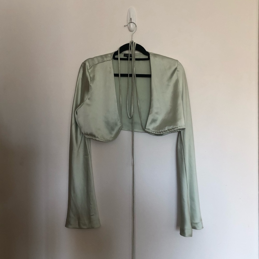 Dynamite Pastel Green Satin Wrap Top - Picture 11 of 12